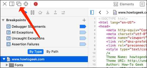 Clique no ícone de dois retângulos para abrir o código-fonte da página em uma nova janela