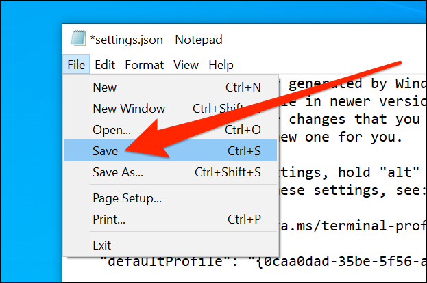 Salvar configurações do Terminal Windows