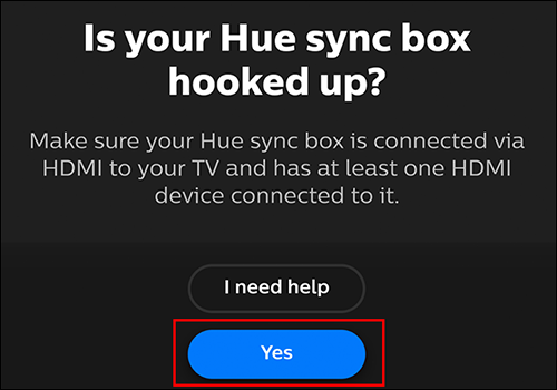 Se a sua Hue Sync Box já estiver configurada, toque em "Sim"