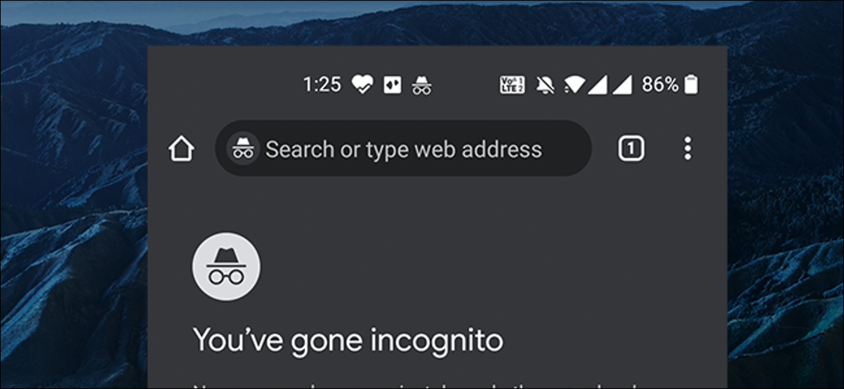 Uma guia anônima do Chrome no Android.