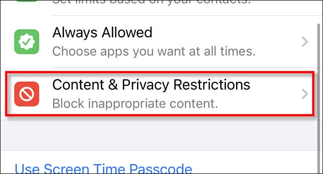 Toque em "Conteúdo e restrições de privacidade".