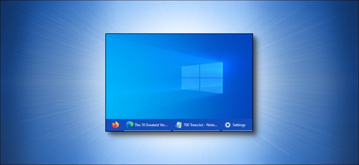 Uma miniatura dos rótulos da barra de tarefas no Windows 10 em um fundo azul