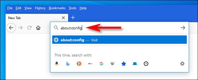 No Firefox, digite "about: config" na barra de endereço e pressione Enter.