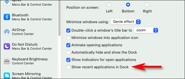 Nas preferências "Dock & Menu Bar", desmarque "Mostrar aplicativos recentes no Dock".