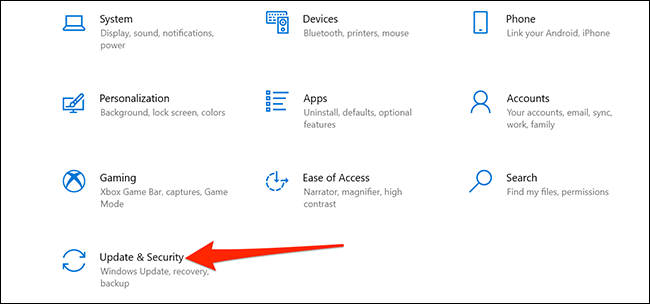 Interface do aplicativo de configurações