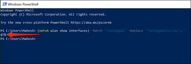 Verifique a intensidade do sinal Wi-Fi usando PowerShell