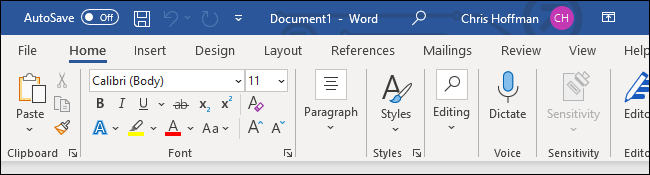 Barra de ferramentas de formatação do Microsoft Word.
