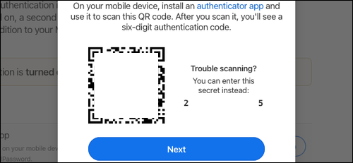 Digitalize o código QR ou copie o código de configuração