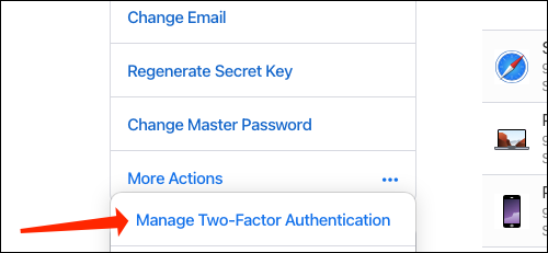 Clique em Gerenciar autenticação de dois fatores