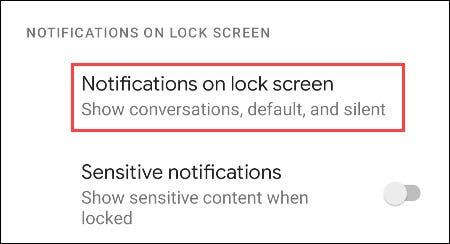 selecione notificações na tela de bloqueio