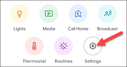 toque em configurações no app Google Home