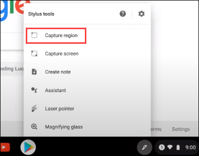 Escolha a opção "Capturar região" no menu pop-up