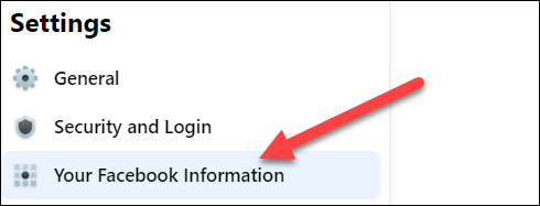 Na coluna da esquerda, selecione "Suas informações do Facebook".