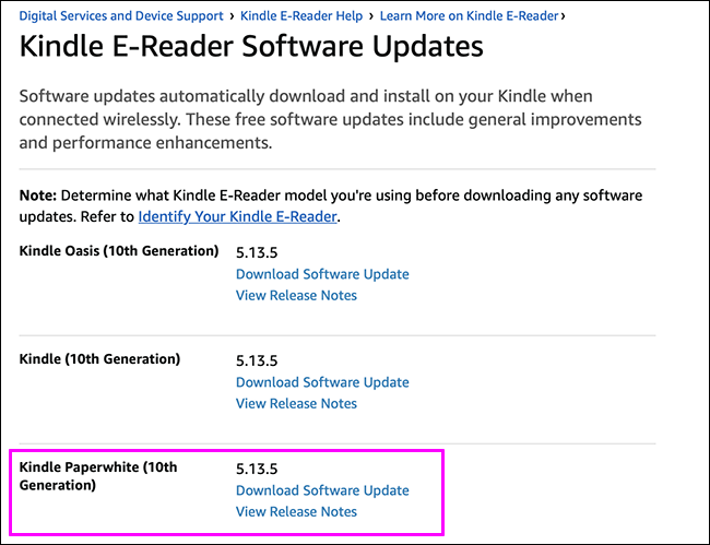 lista de firmware kindle