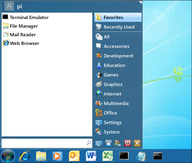 Menu do sistema de temas do Twister OS Windows 7
