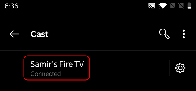 Confirmação de Android conectado à Fire TV