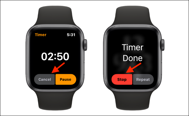 Cancelar ou parar o cronômetro no Apple Watch