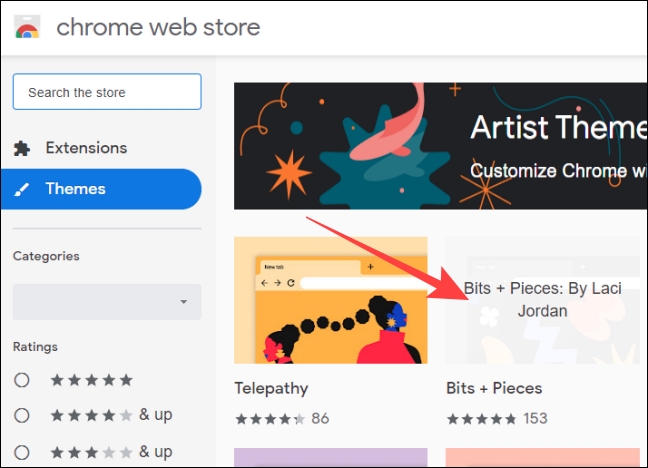 Clique na miniatura de temas na loja da web do Chrome