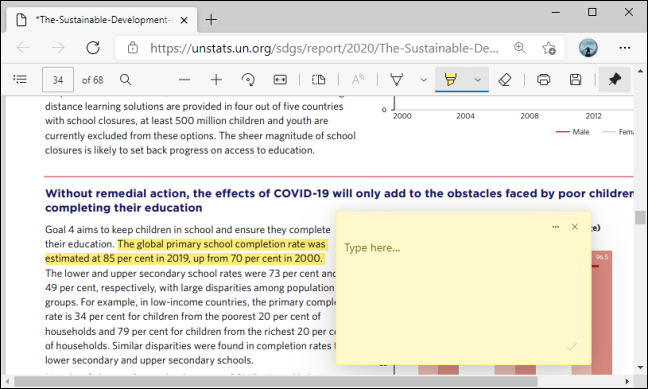 Caixa de comentários em PDF no Microsoft Edge