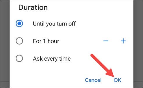 ação de alternância de configurações rápidas