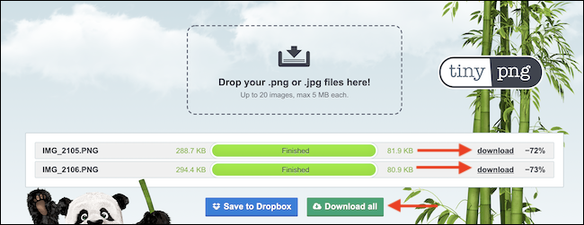 Baixe as imagens compactadas do TinyPNG.