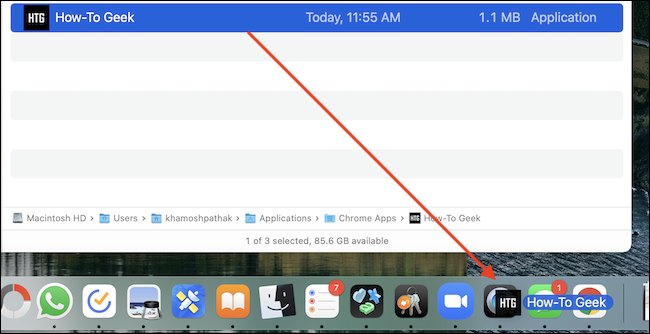 Arraste o aplicativo da pasta Chrome Apps para o Dock. 