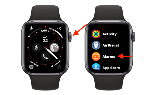 Pressione a coroa digital no mostrador do relógio e abra o aplicativo "Alarmes".