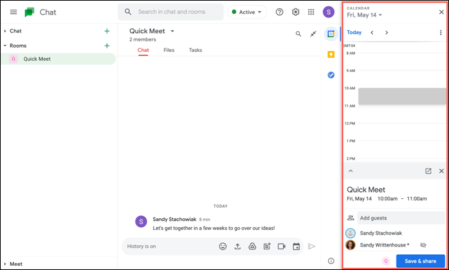 Barra lateral do Google Agenda no bate-papo on-line do Google
