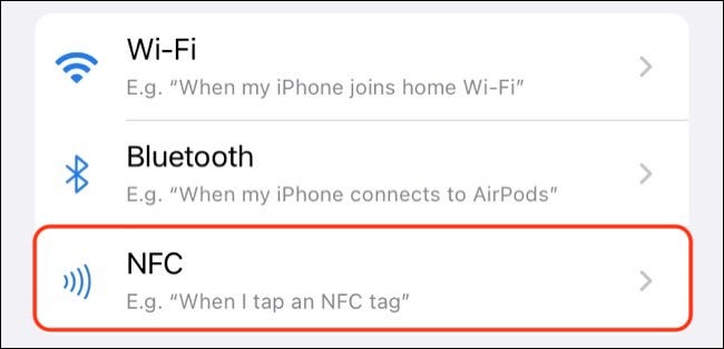 NFC Trigger no aplicativo Shortcuts