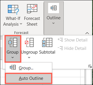 Clique em Group e em Auto Outline