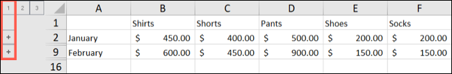 Excel Outline Nível 1