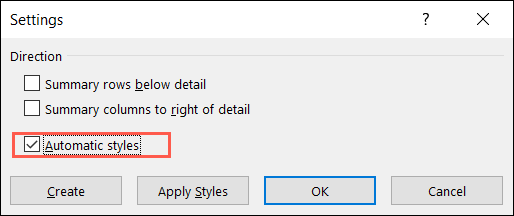 Opcionalmente, marque Estilos Automáticos