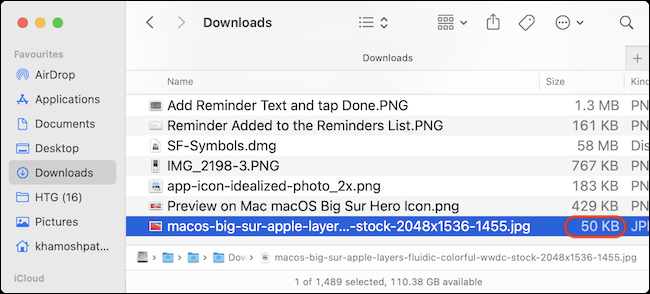 Após o processo de redimensionamento, a foto atualizada mostra o tamanho reduzido do arquivo no Finder.