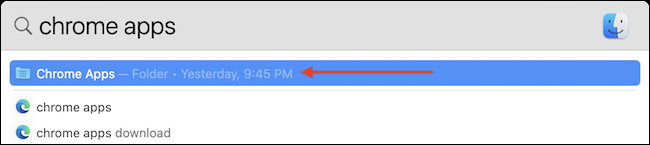 Pesquise a pasta "Aplicativos do Chrome" usando a Pesquisa Spotlight. 