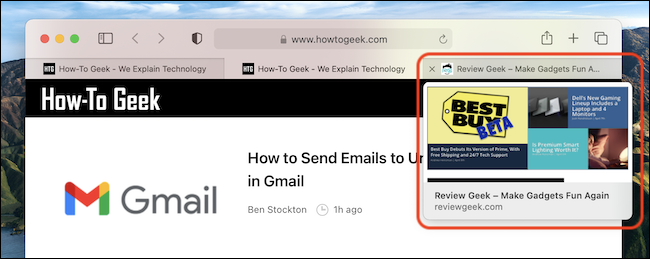 Um exemplo de visualização da guia no Safari no Mac