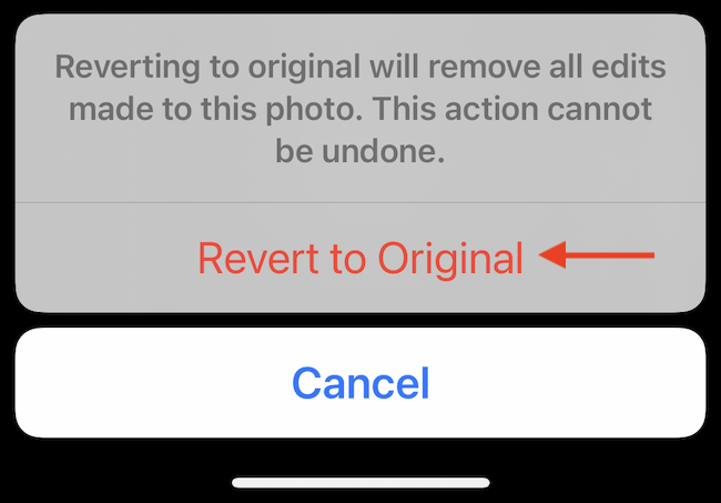 Escolha a opção "Reverter para o original" para reverter a foto ao seu estado original. 