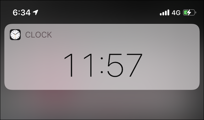Um exemplo do Timer em execução conforme mostrado na tela pelo Siri.