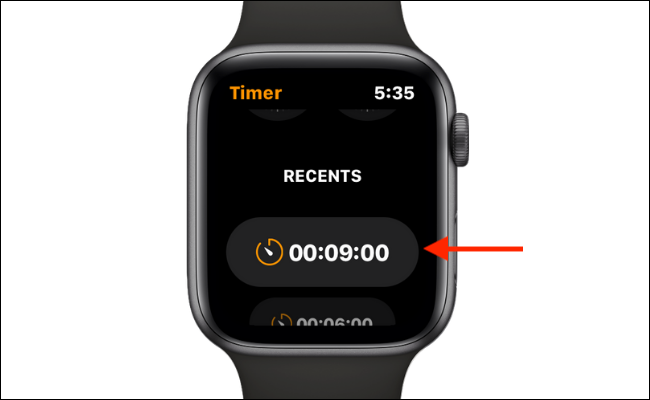 Use um cronômetro personalizado recente no Apple Watch