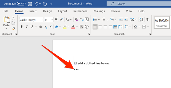 Adicione três asteriscos em um novo documento na janela do Word.