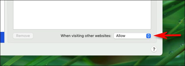 Para permitir pop-ups em todos os sites no Safari, encontre "Ao visitar outros sites" e escolha "Permitir".