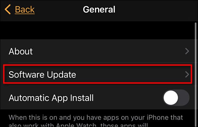 No aplicativo Apple Watch, toque em "Atualização de software".
