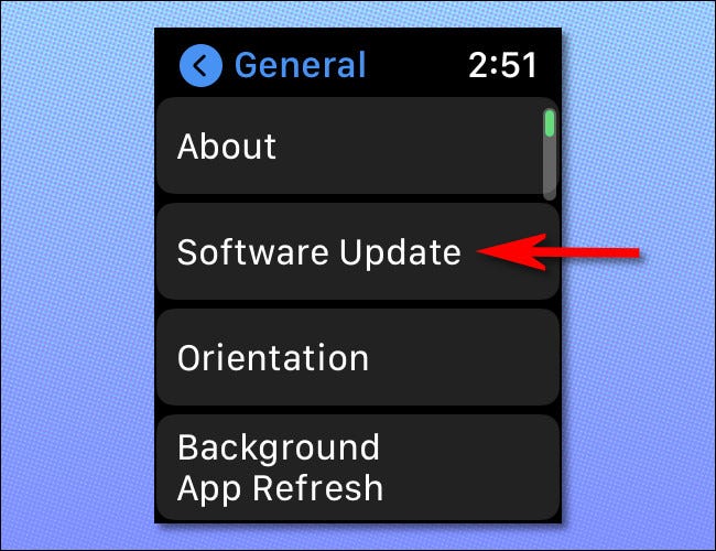 Nas configurações do Apple Watch, toque em "Atualização de software".