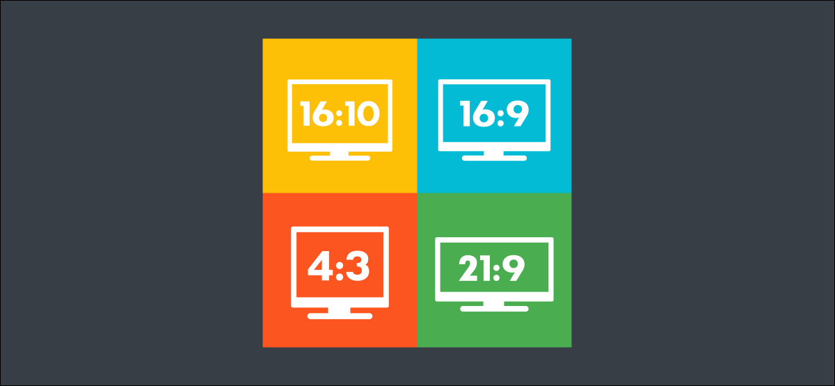 Ícones que representam as proporções comuns de 16:10, 16: 9, 4: 3 e 21: 9.