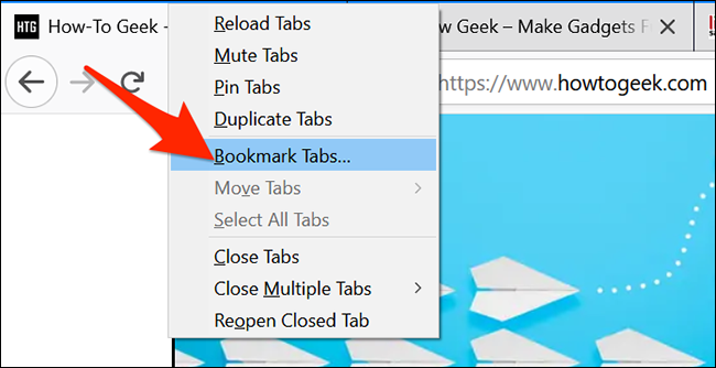 Clique com o botão direito em uma guia aberta e selecione "Guias de favoritos" no Firefox.