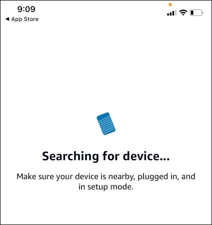 O aplicativo Alexa procurando por dispositivos.
