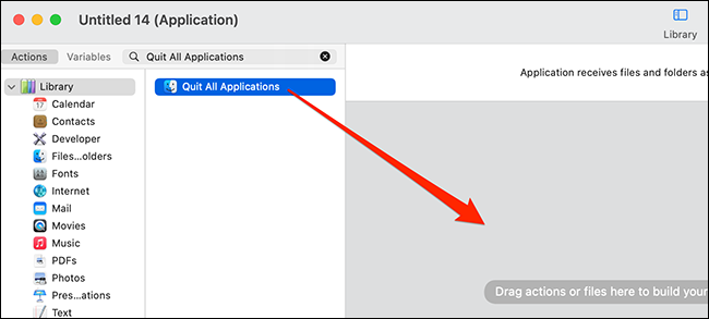 Adicione "Sair de todos os aplicativos" ao fluxo de trabalho do Automator.