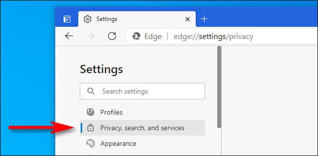 Em Configurações do Edge, clique em "Privacidade, pesquisa e serviços".