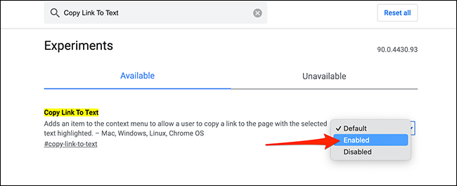 Ative "Copiar link para texto" na tela de sinalizadores do Chrome.