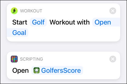 Trigger Golf Workout e aplicativo com atalhos