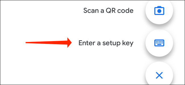 Toque em Digite uma chave de configuração no Google Authenticator